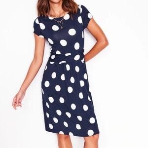 Boden Amelie Jersey polka dot short sleeve stretchy midi petite dress